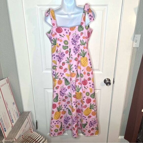 Modcloth Fresh Squeeze Midi Dress Pink Bow 100% Cotton Sundress 10AU 6 US NWT - Picture 9 of 13